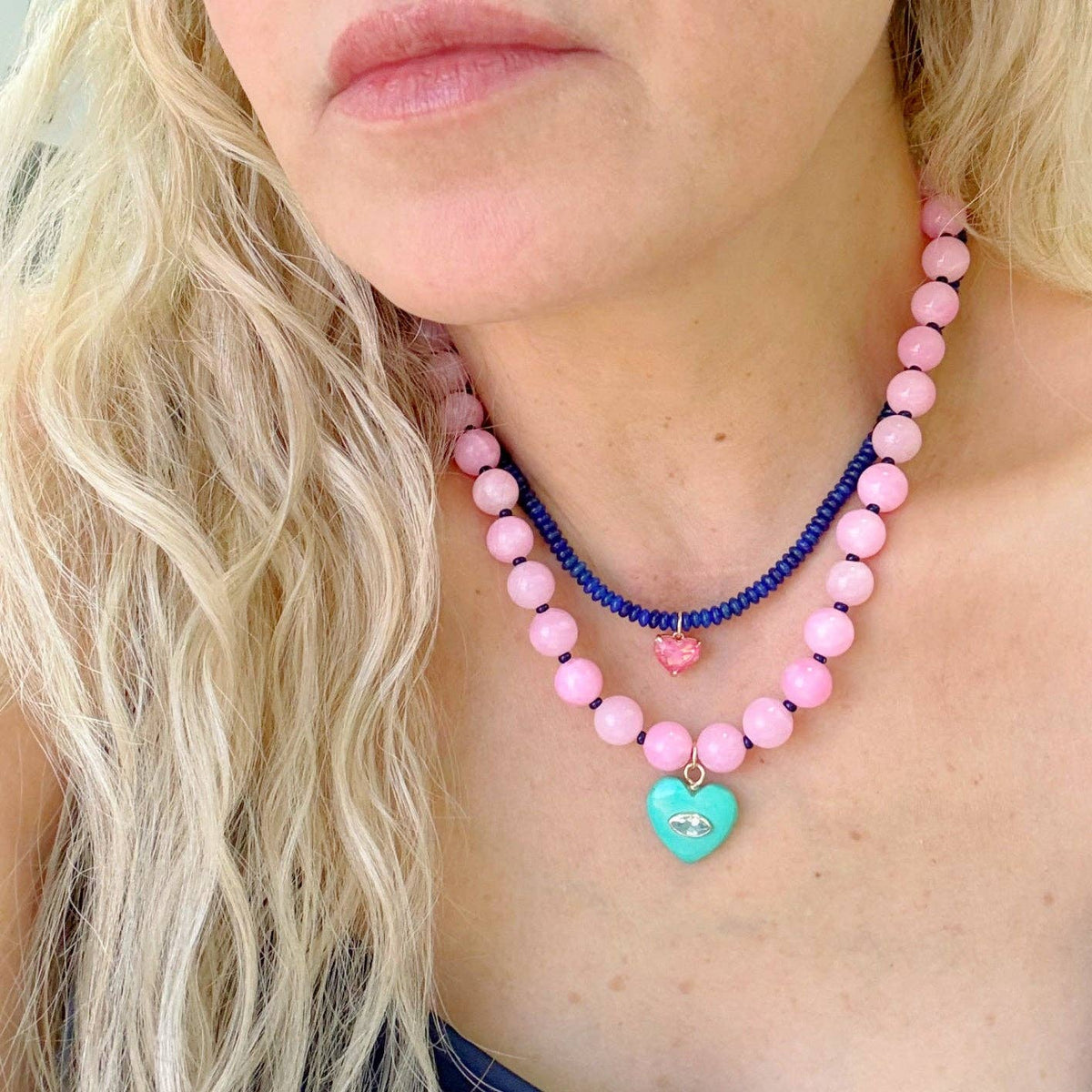 Candy Heart Beaded Necklace-Mint Kiss