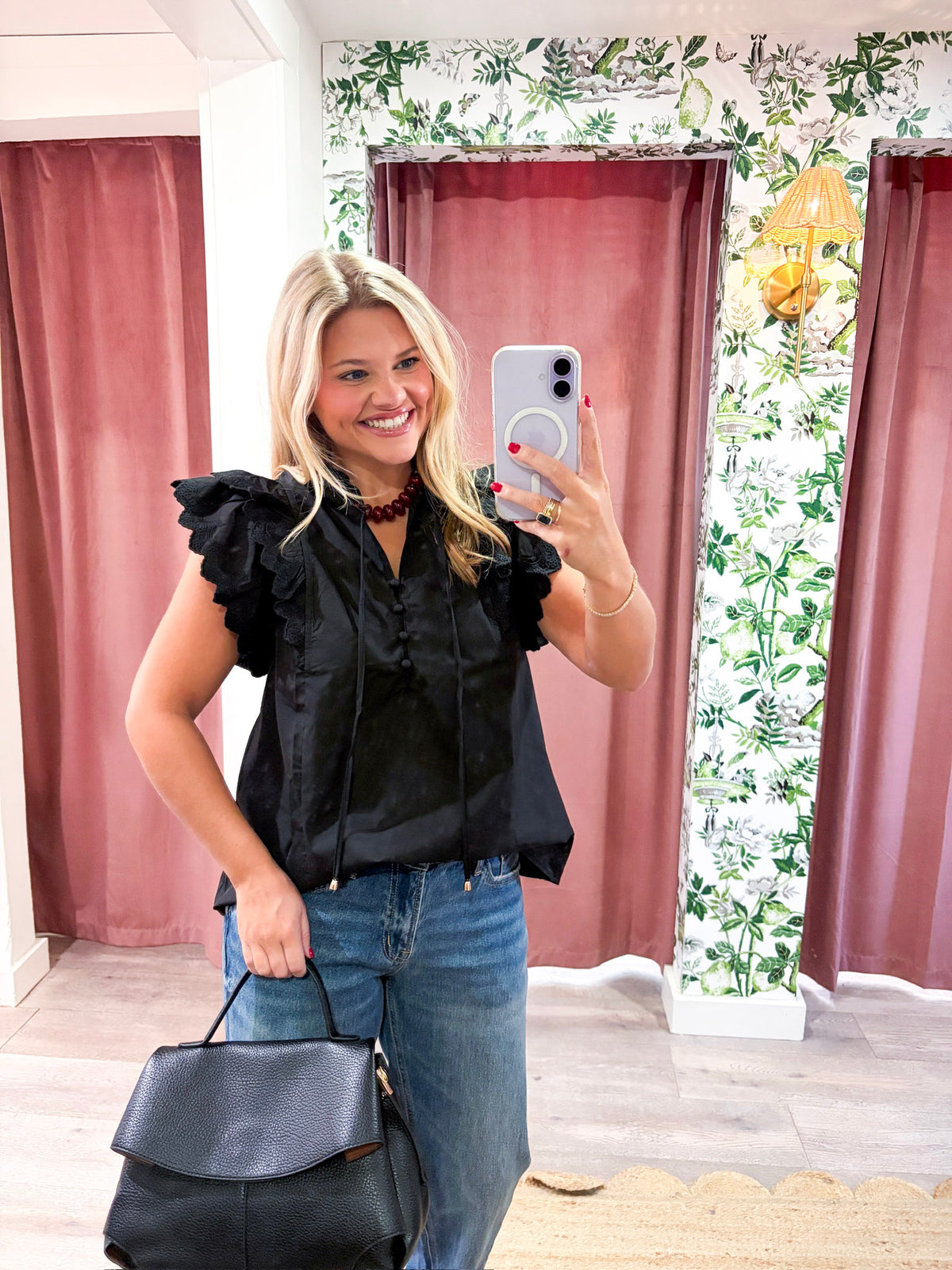 Marcella Ruffle Top-Black
