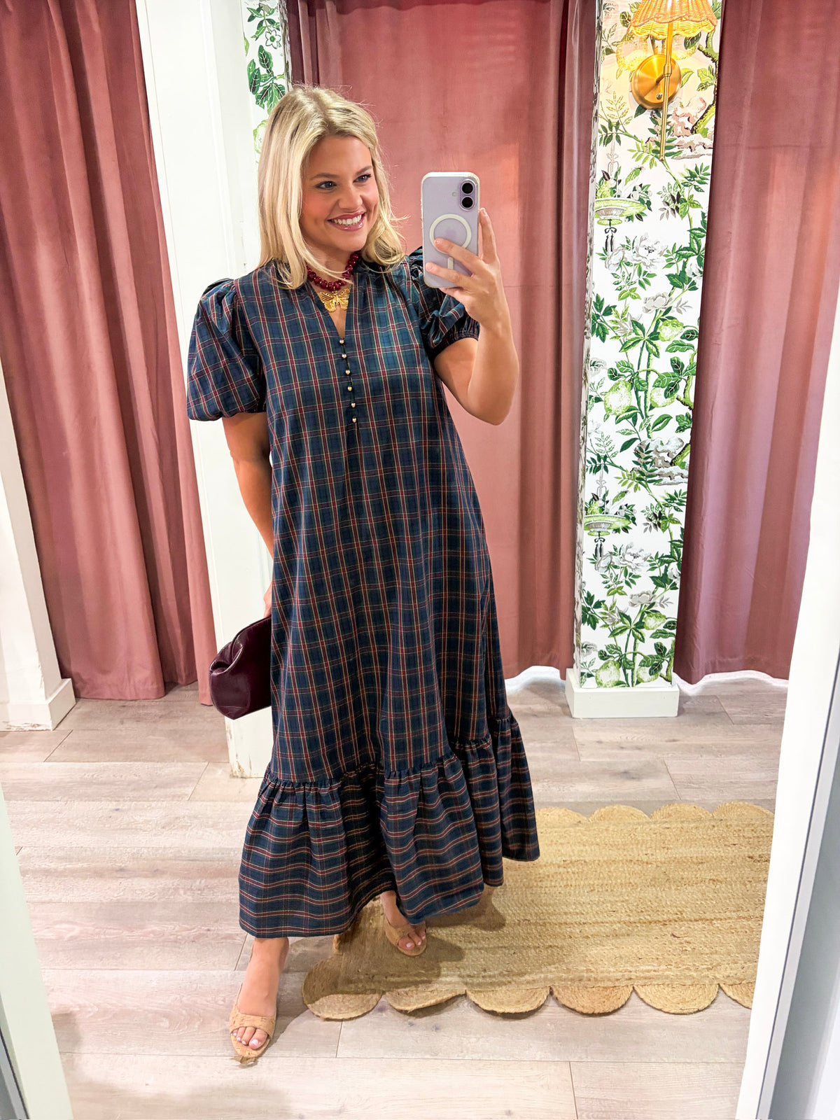 Westbury Plaid Midi Dress-Green