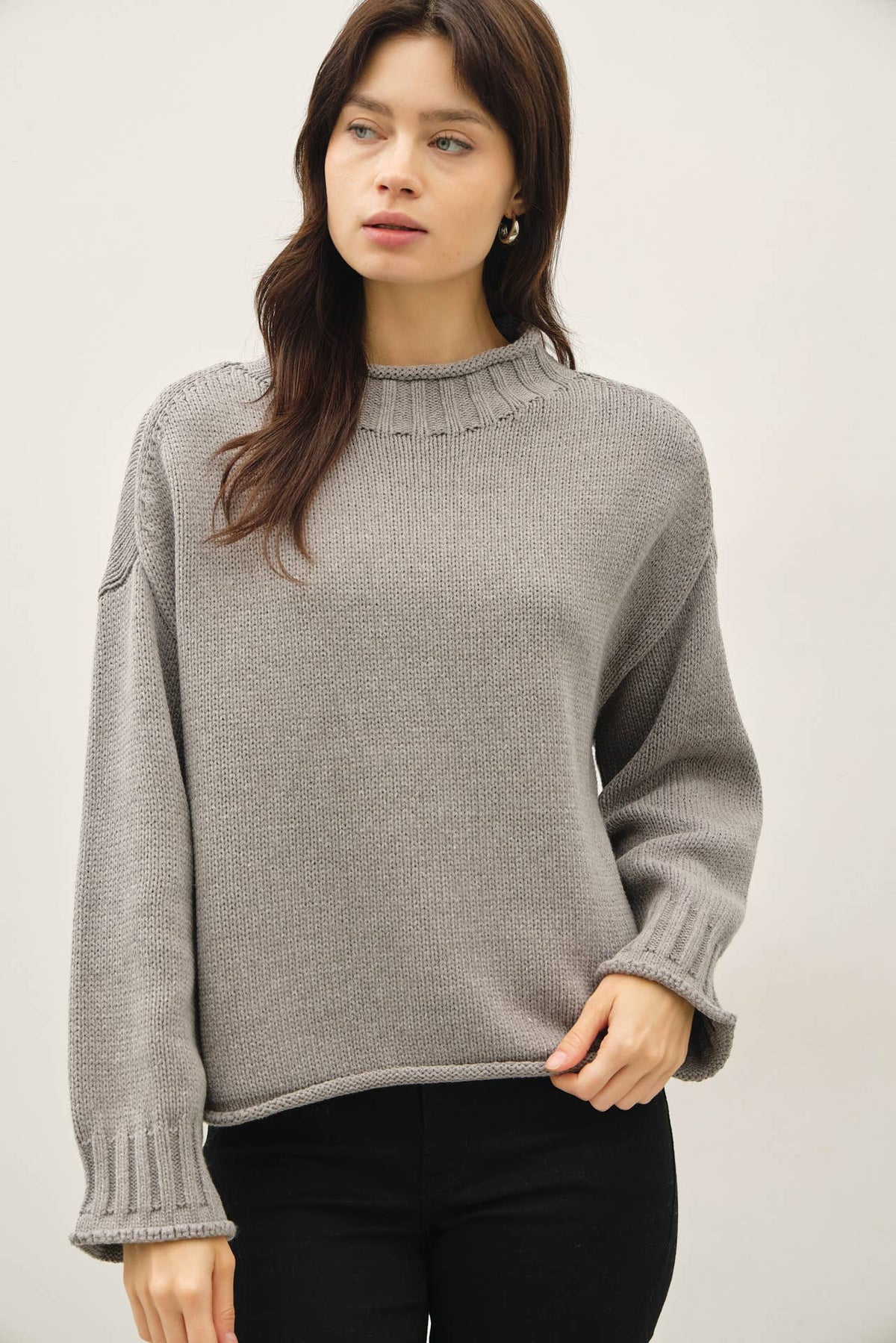 Downtown Girl Sweater-Heather Gray