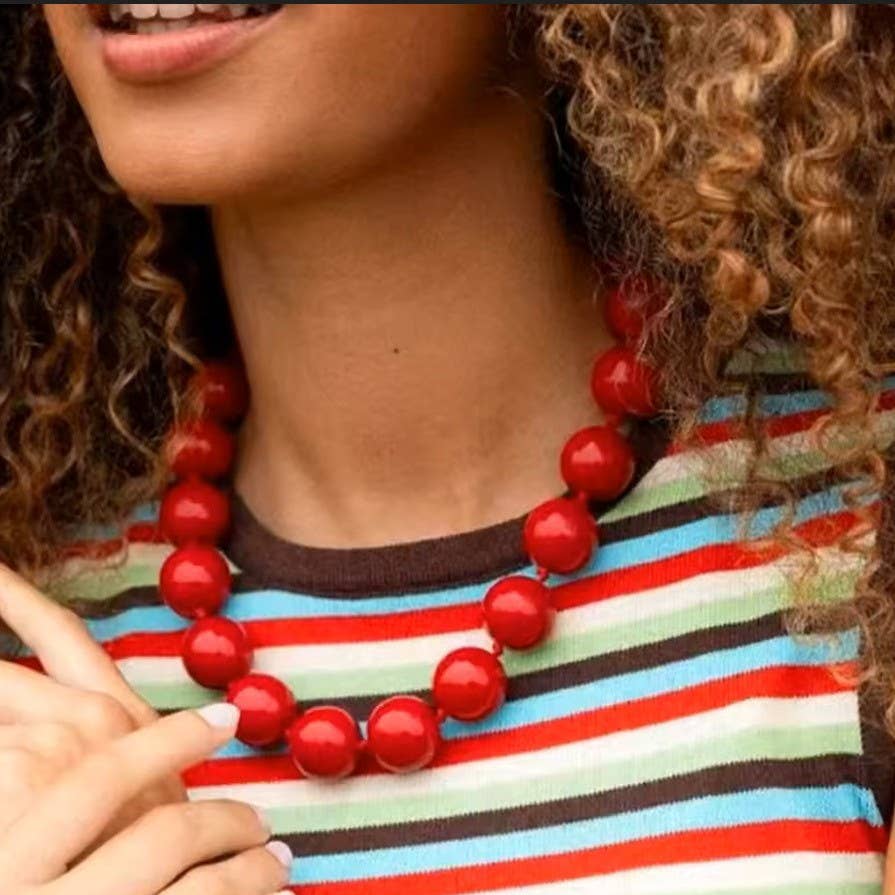 Boho Chunky Beaded Necklace-Red
