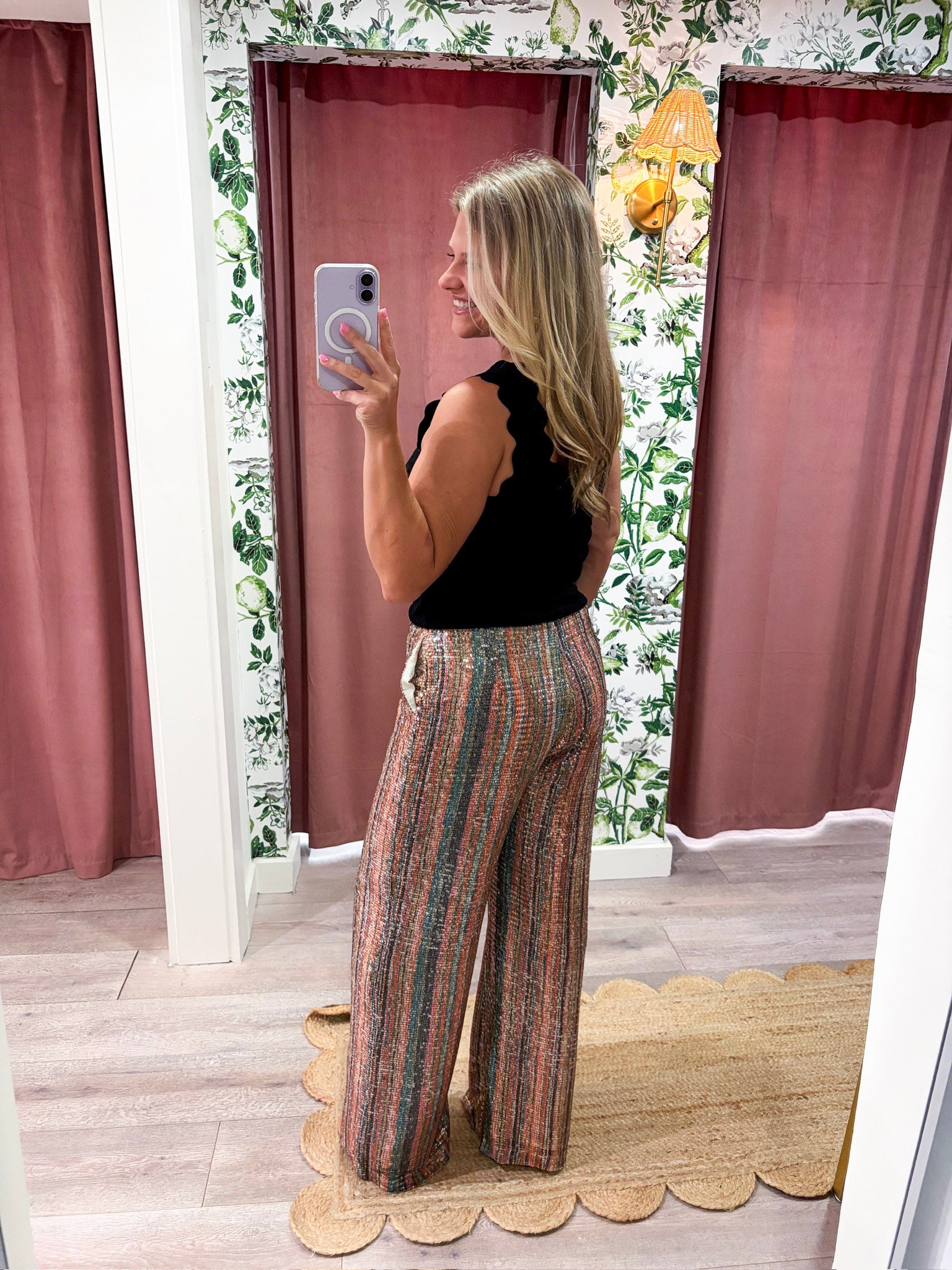 Dazzle Stripe Wide Leg Sequin Pants