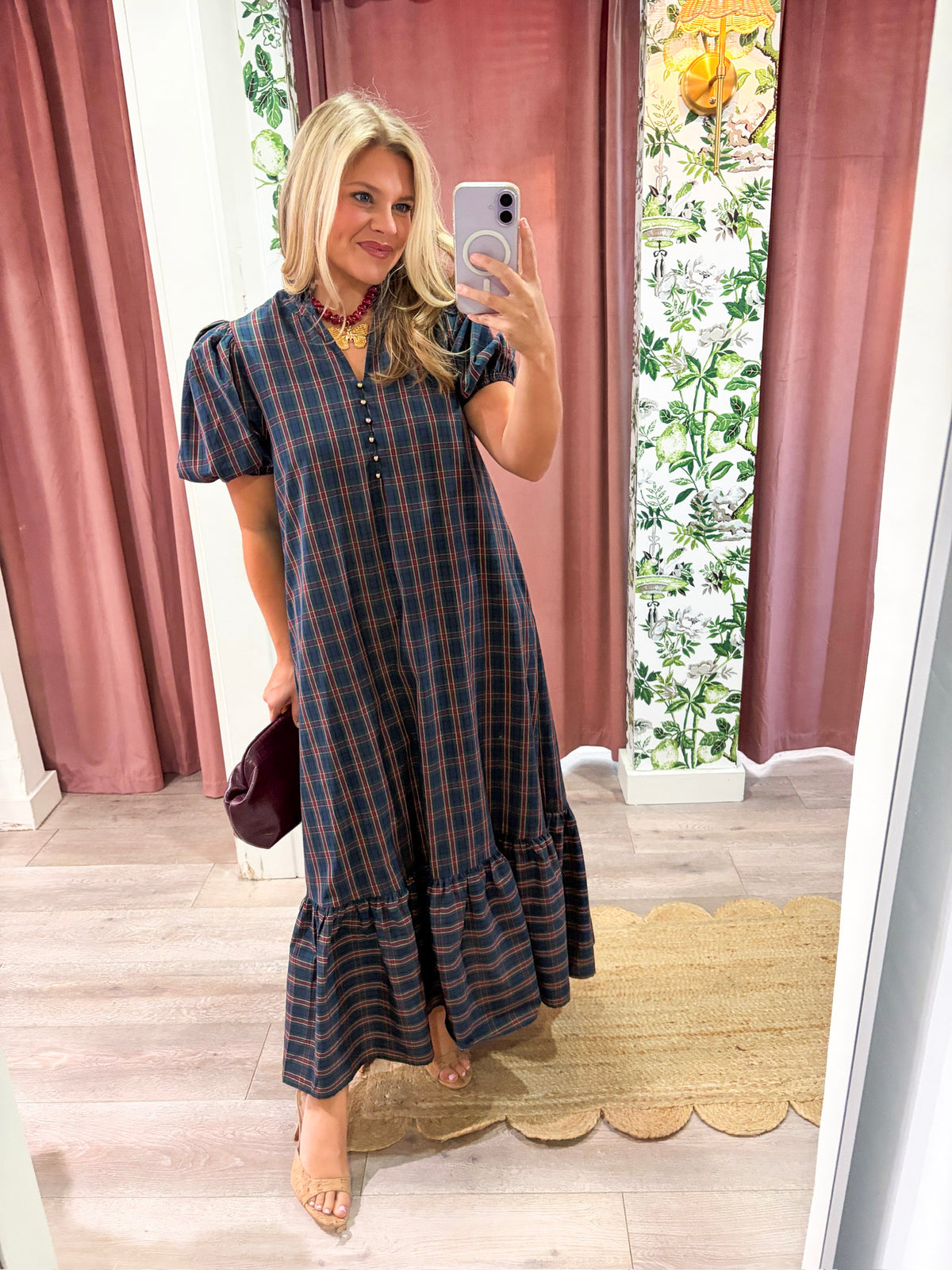 Westbury Plaid Midi Dress-Green