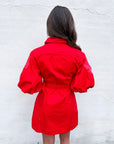 Sweet Flora Puff Sleeve Dress-Red