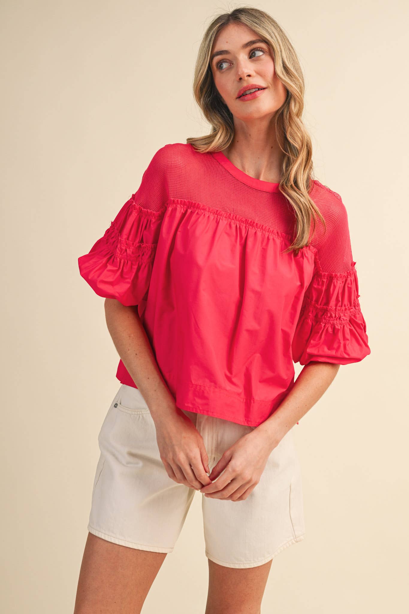 Sheer Romance Bubble Top-Raspberry Pink