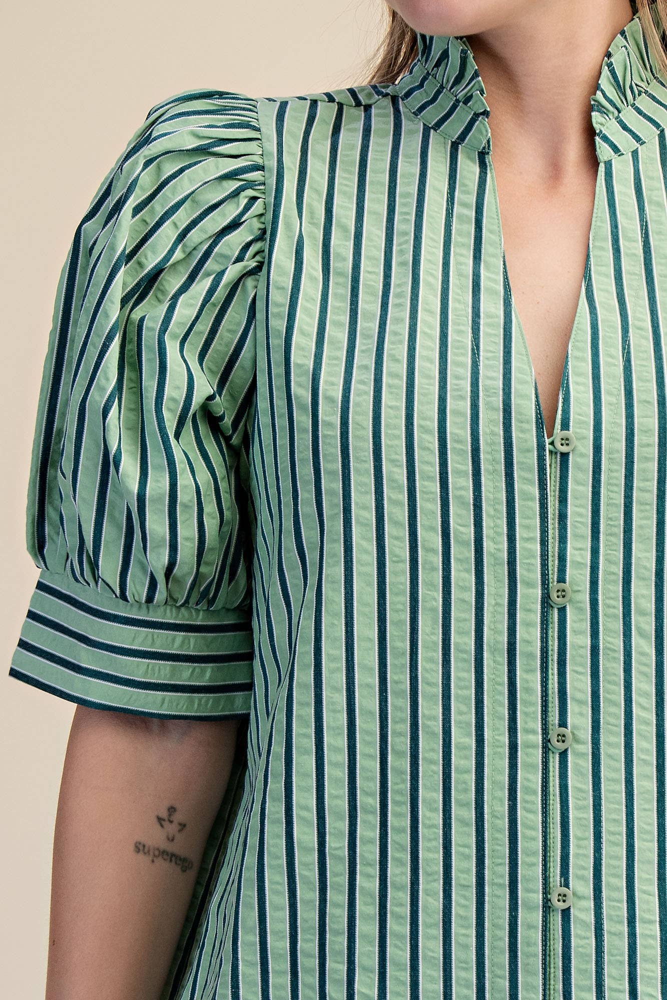 Sweetheart Puff Sleeve Top-Green