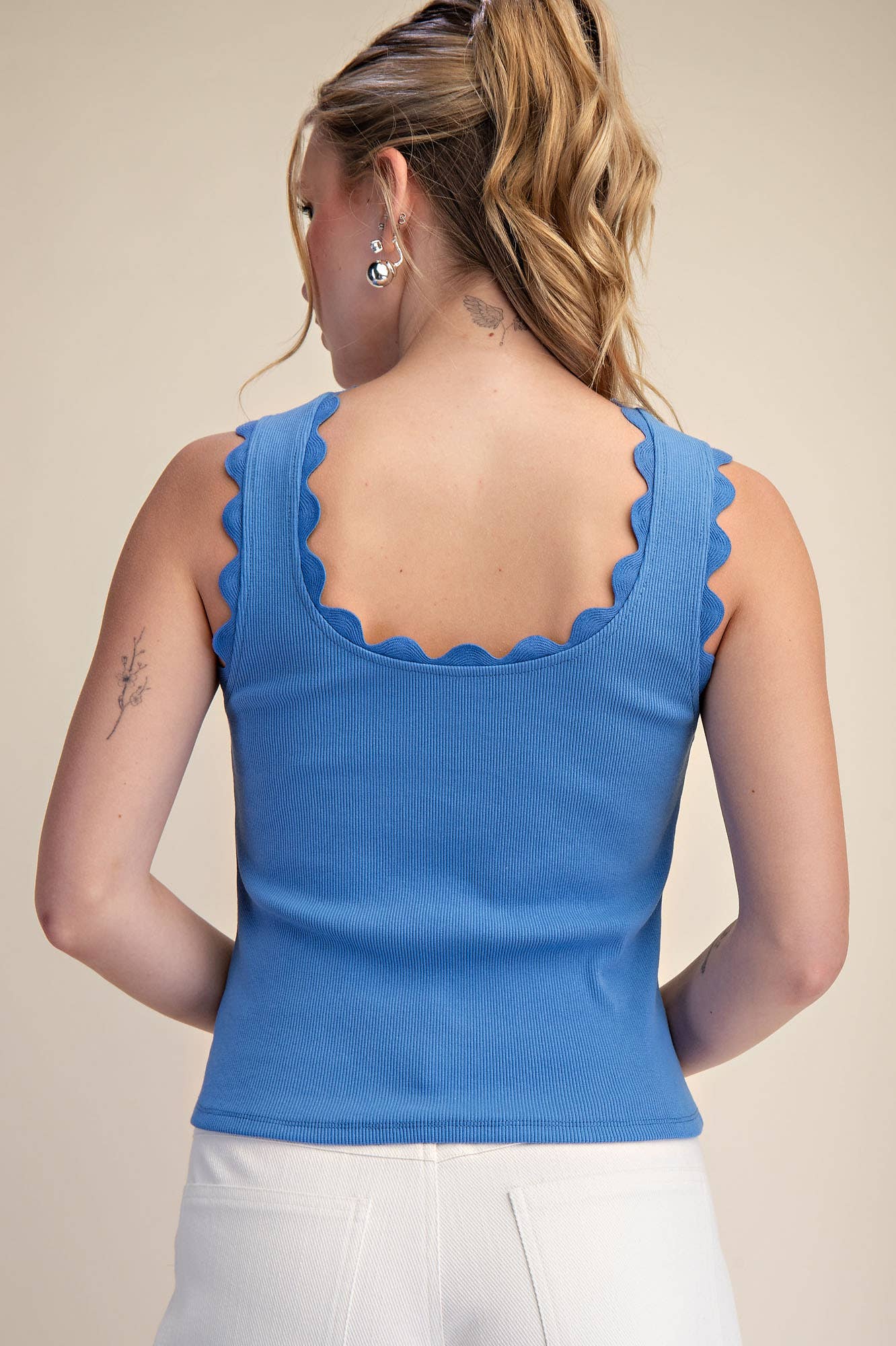 Scallop Wave Knit Top-Blue