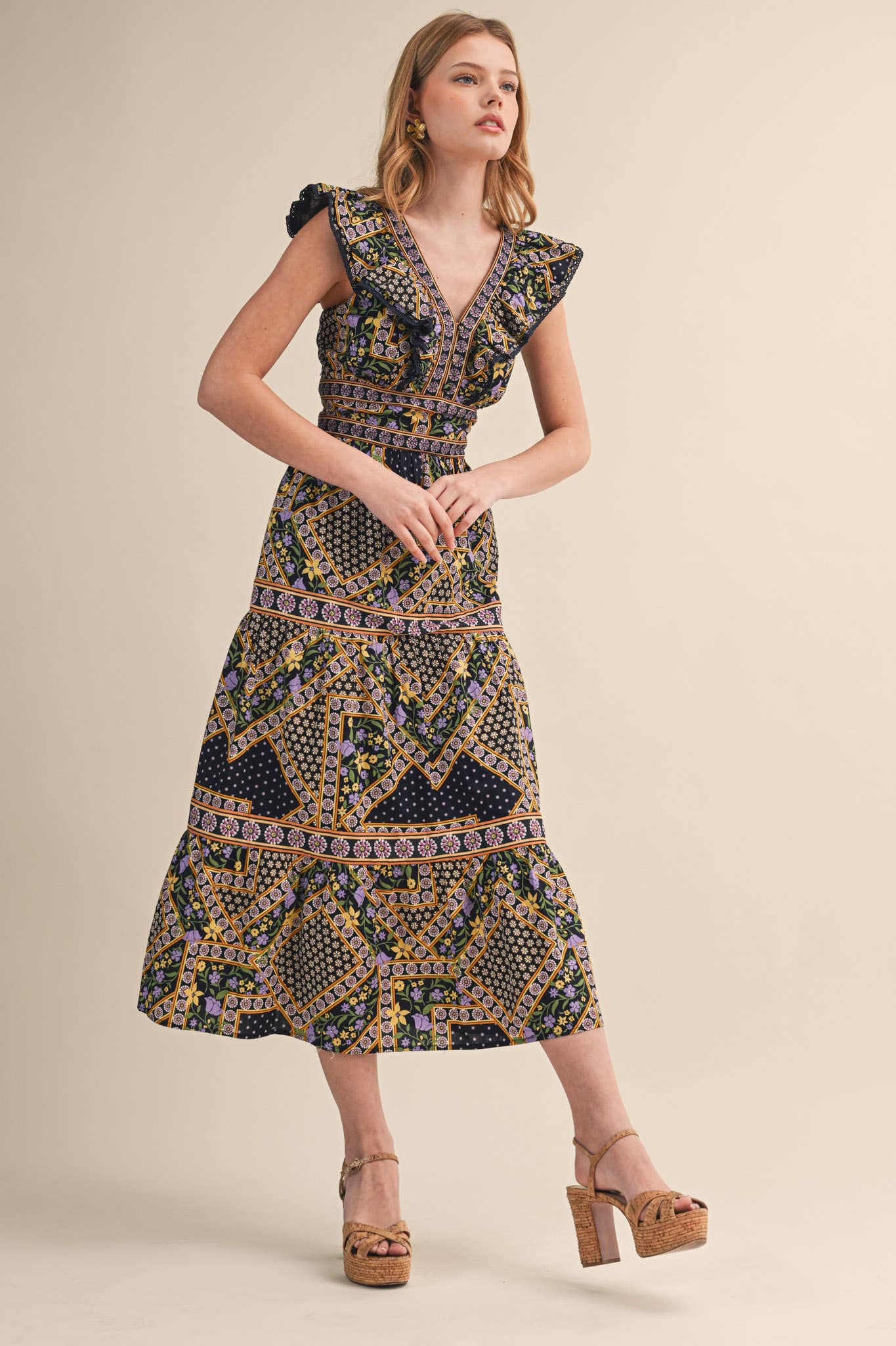 PREORDER: Sweet Spell Floral Midi Dress-Navy