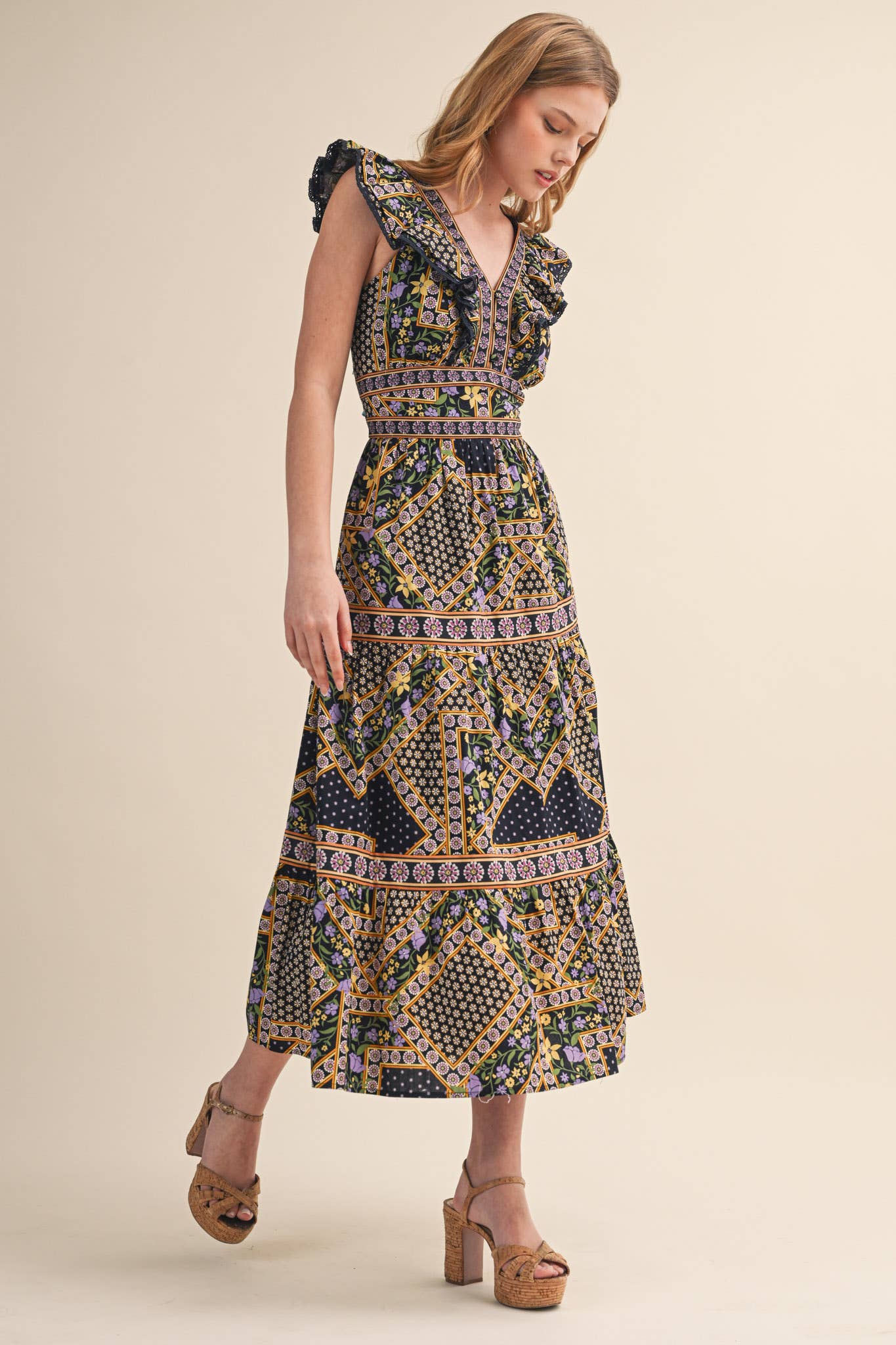 PREORDER: Sweet Spell Floral Midi Dress-Navy