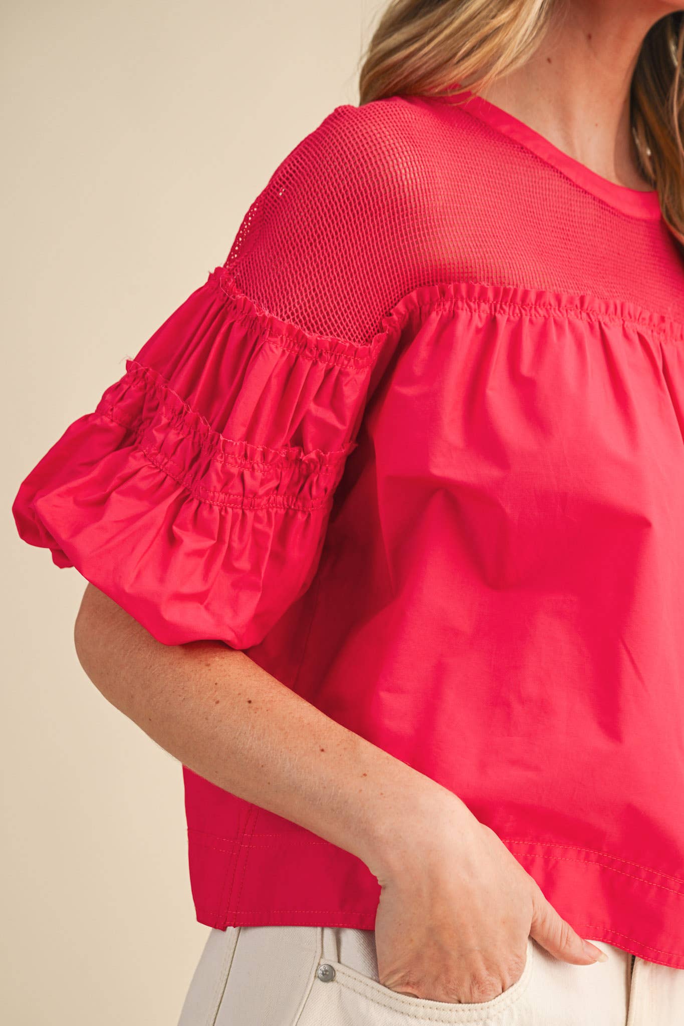Sheer Romance Bubble Top-Raspberry Pink