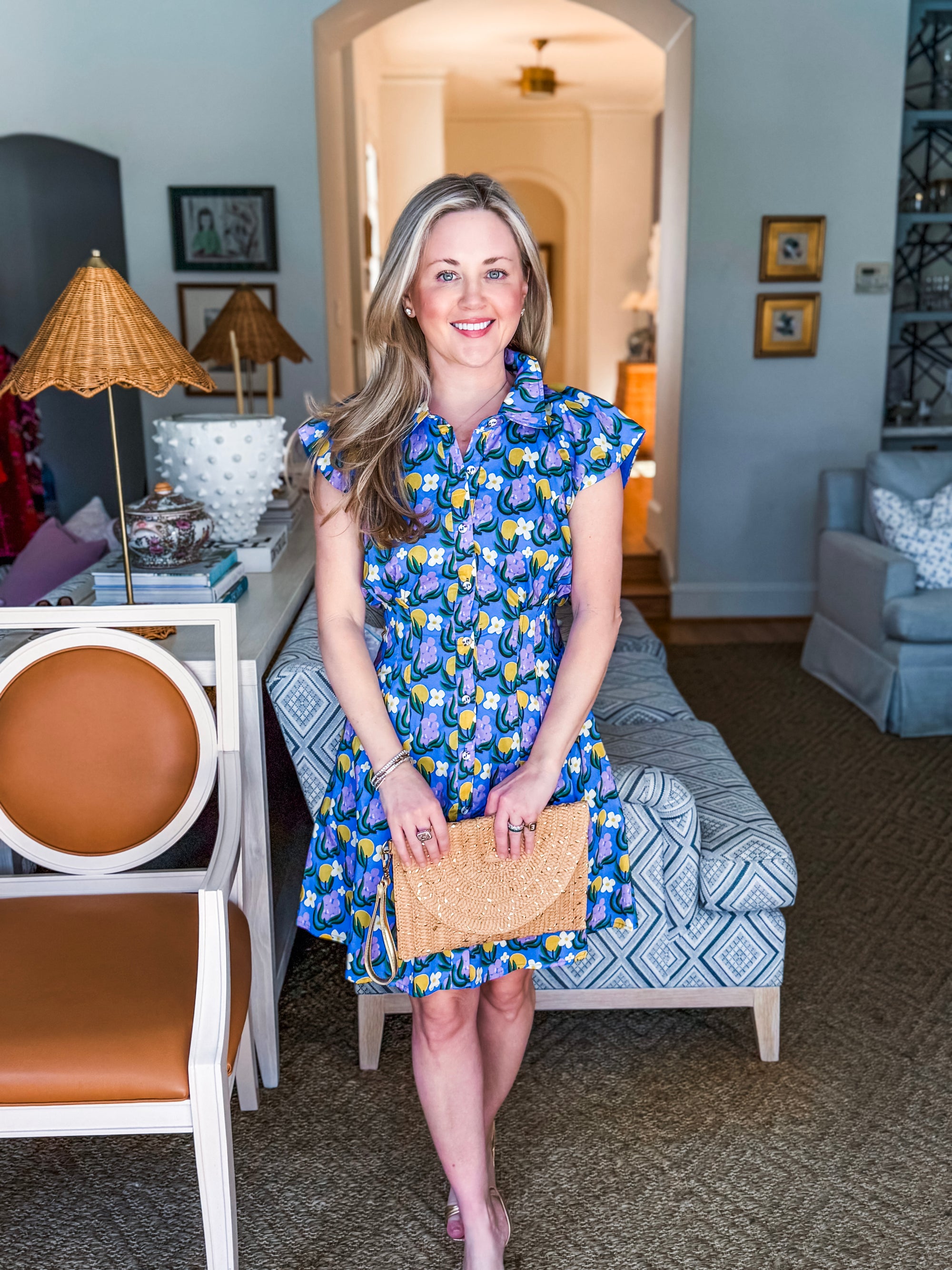 Citron Bloom Dress-Blue