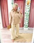 The Duchess Peplum Jacket-Tan