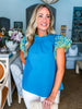 La Viva Embroidered Top-Teal Blue