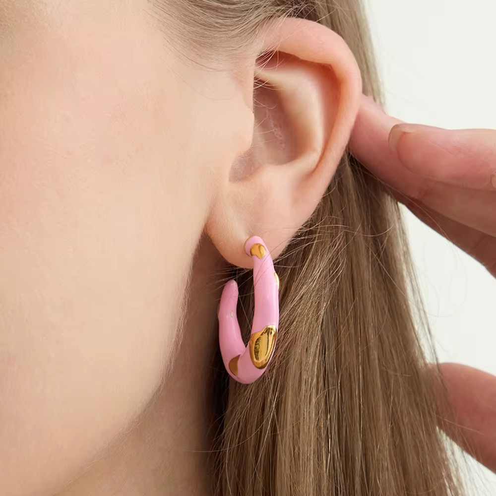 Pink Enamel Hoop Earrings