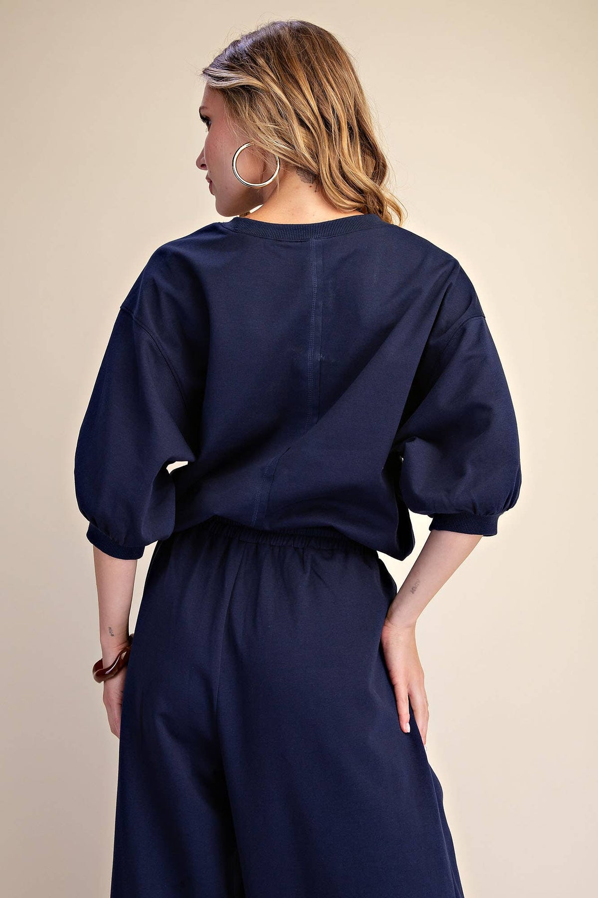 Eleanor Bubble Sleeve Sweatshirt-Navy
