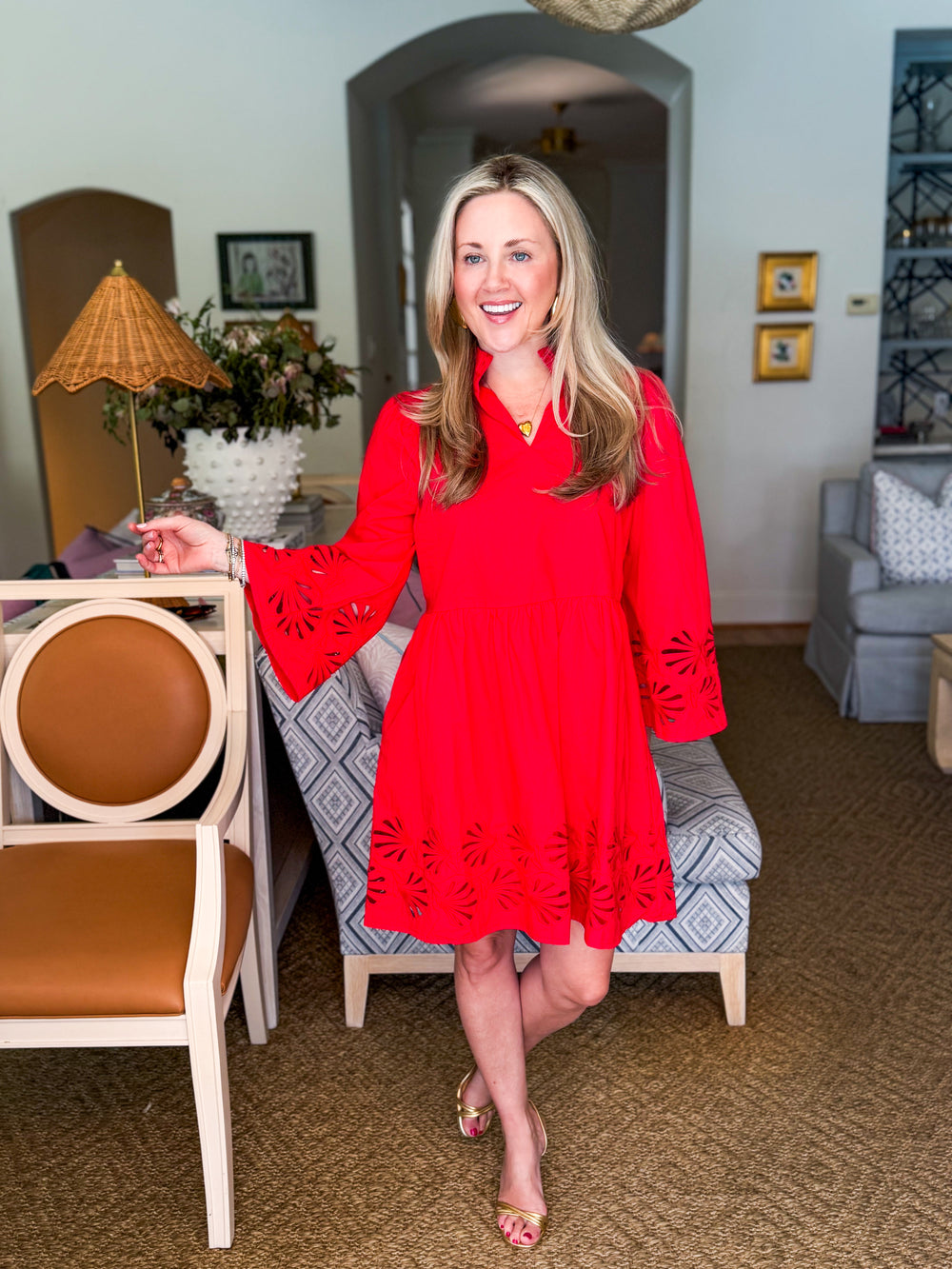 Eyelet Love Mini Dress-Red