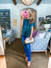 Soft Velvet Vibes Applique Top-Teal Green