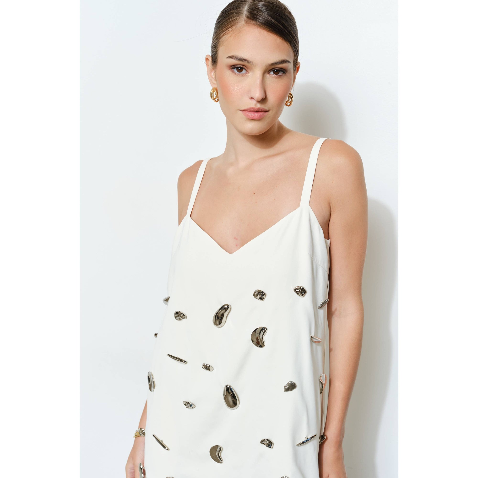 Something Special Embellished Mini Dress-Cream
