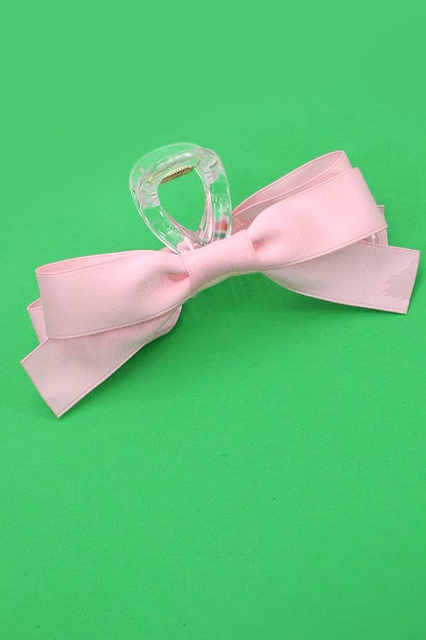 Silky Ribbon Bow Claw Clip- Pink