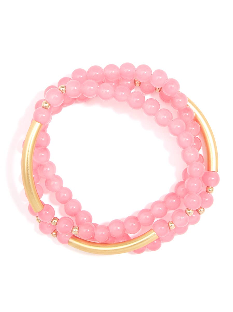 Glossy And Gold Beaded Wrap Bracelet-Pink