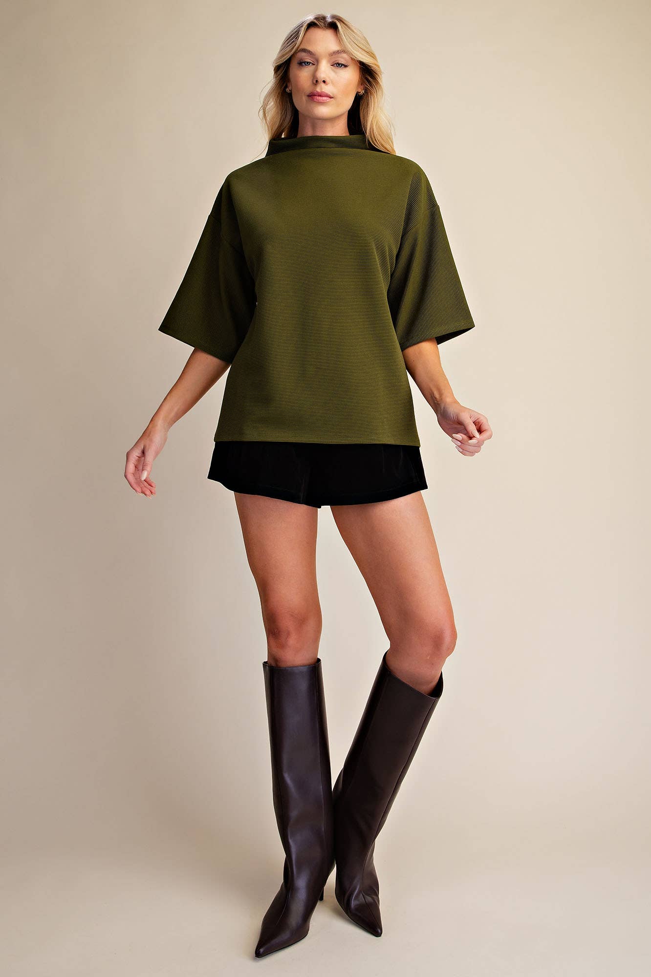 Old Mill Mock Neck Top-Olive