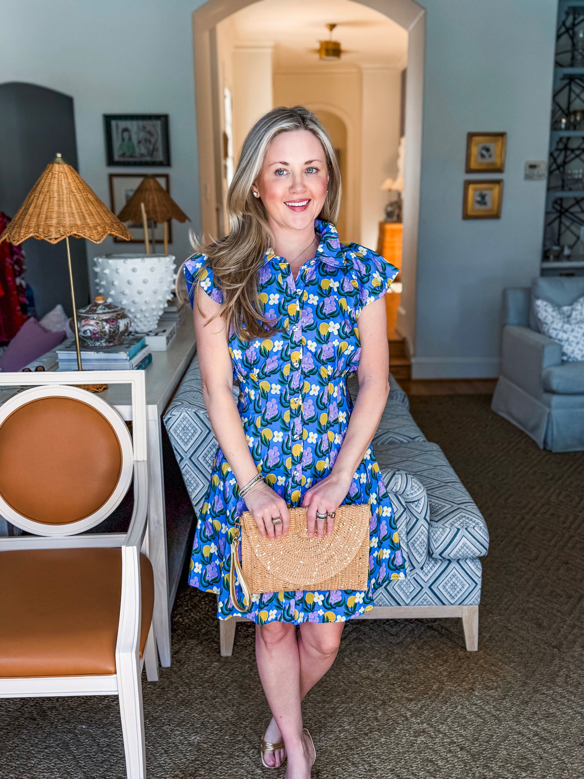 Citron Bloom Dress-Blue