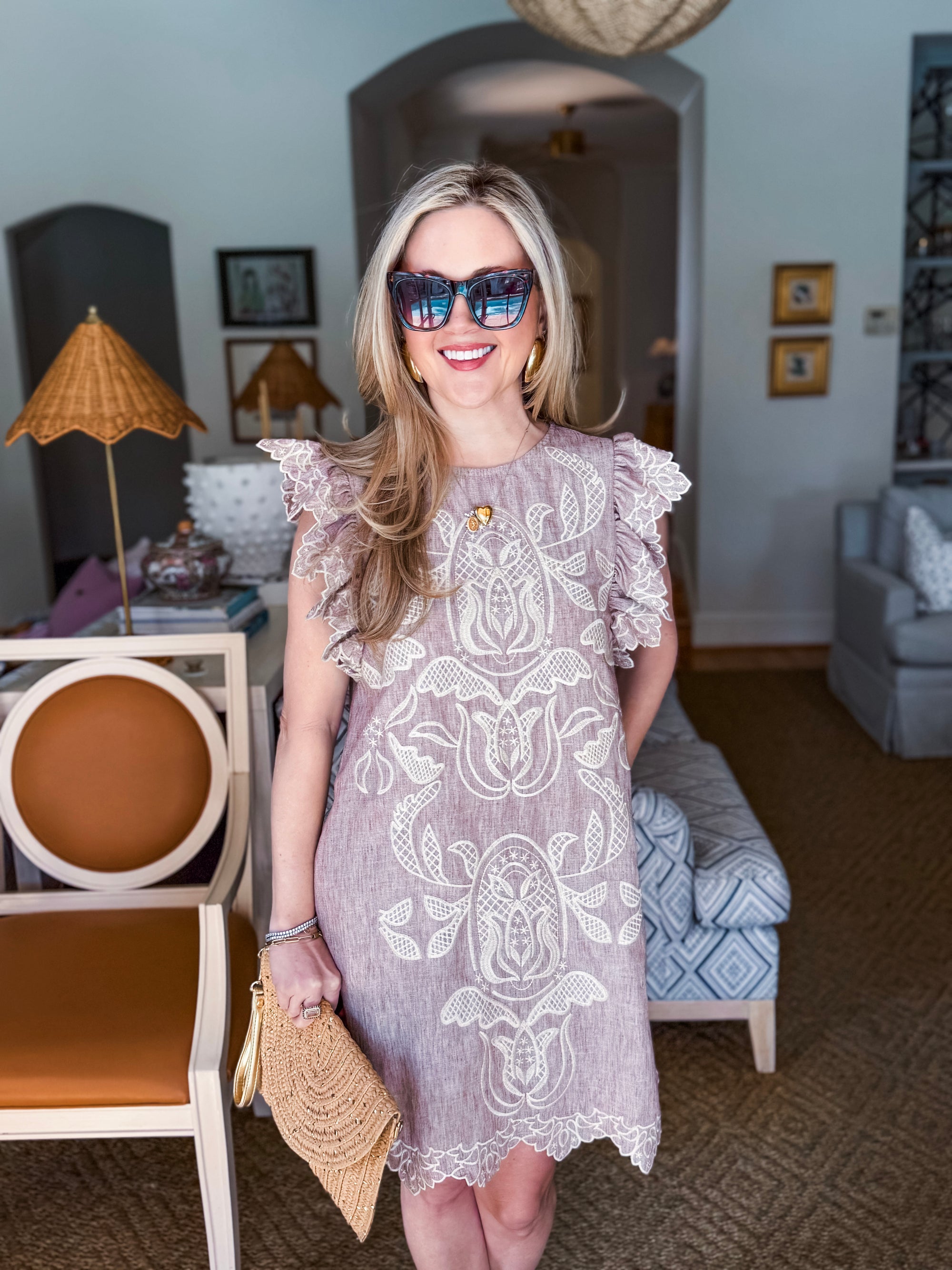 Secret Island Embroidered Dress-Brown