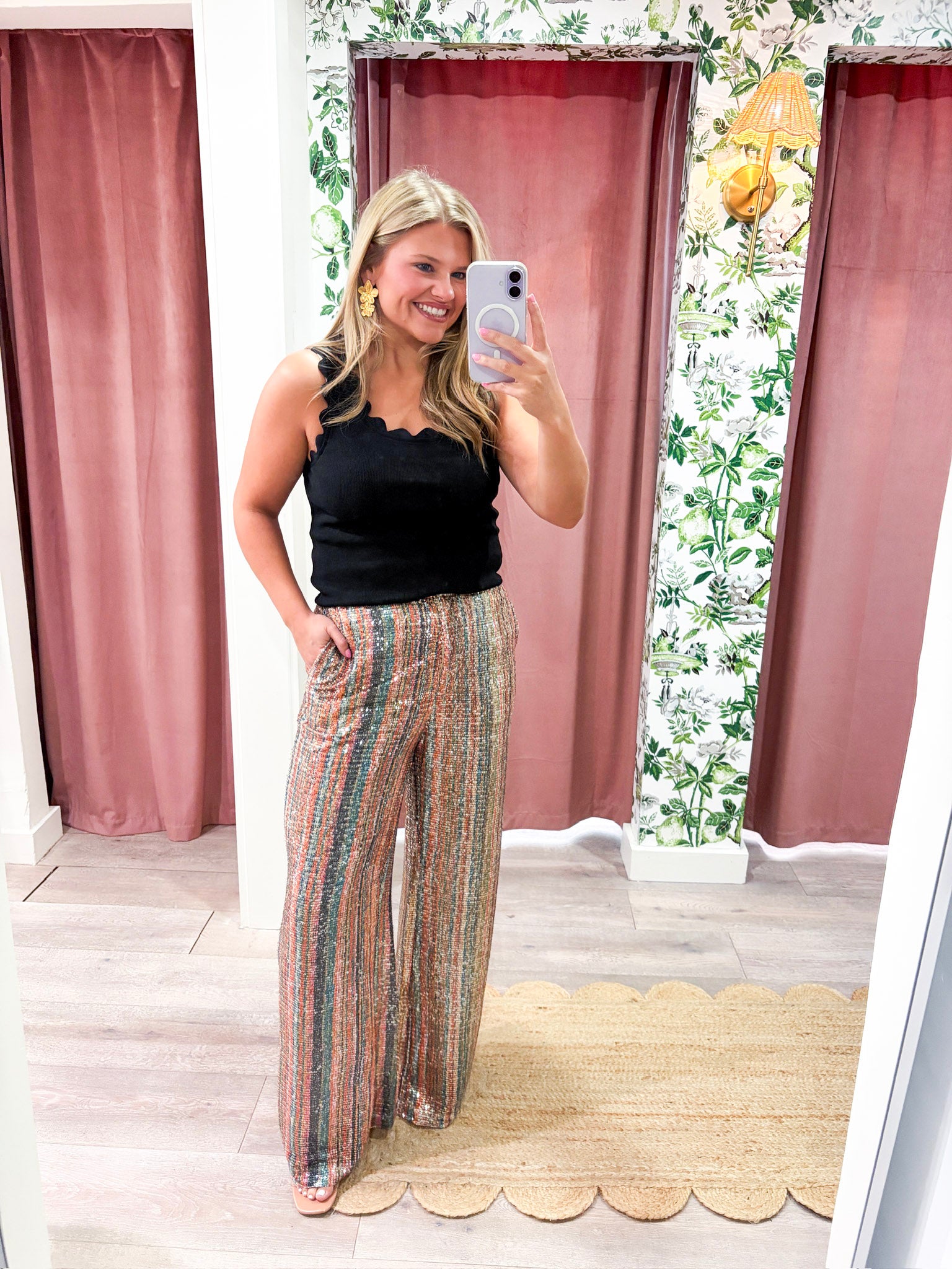 Dazzle Stripe Wide Leg Sequin Pants