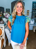 La Viva Embroidered Top-Teal Blue