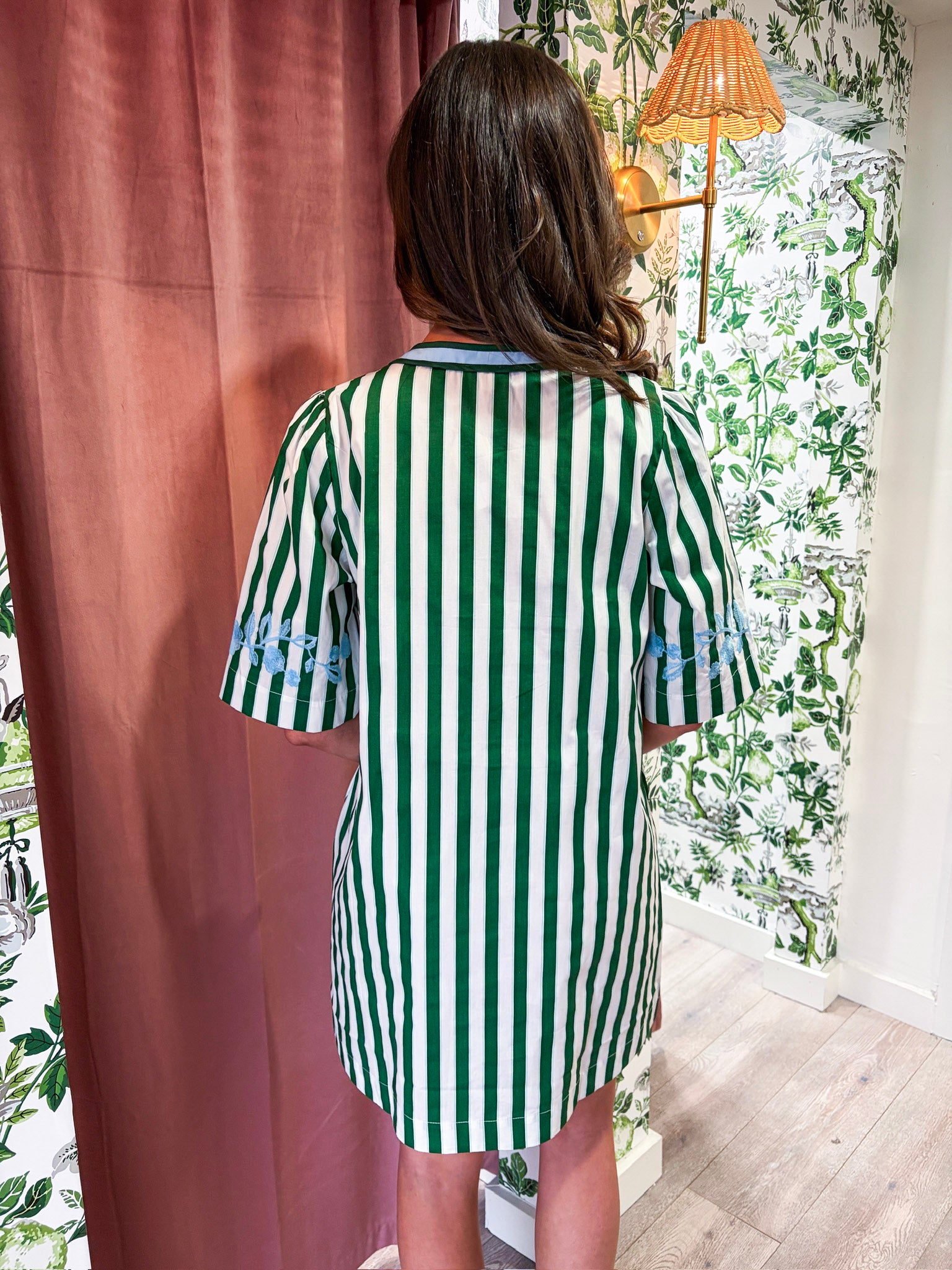 PREORDER: Riviera Maya Embroidered Shift Dress-Green