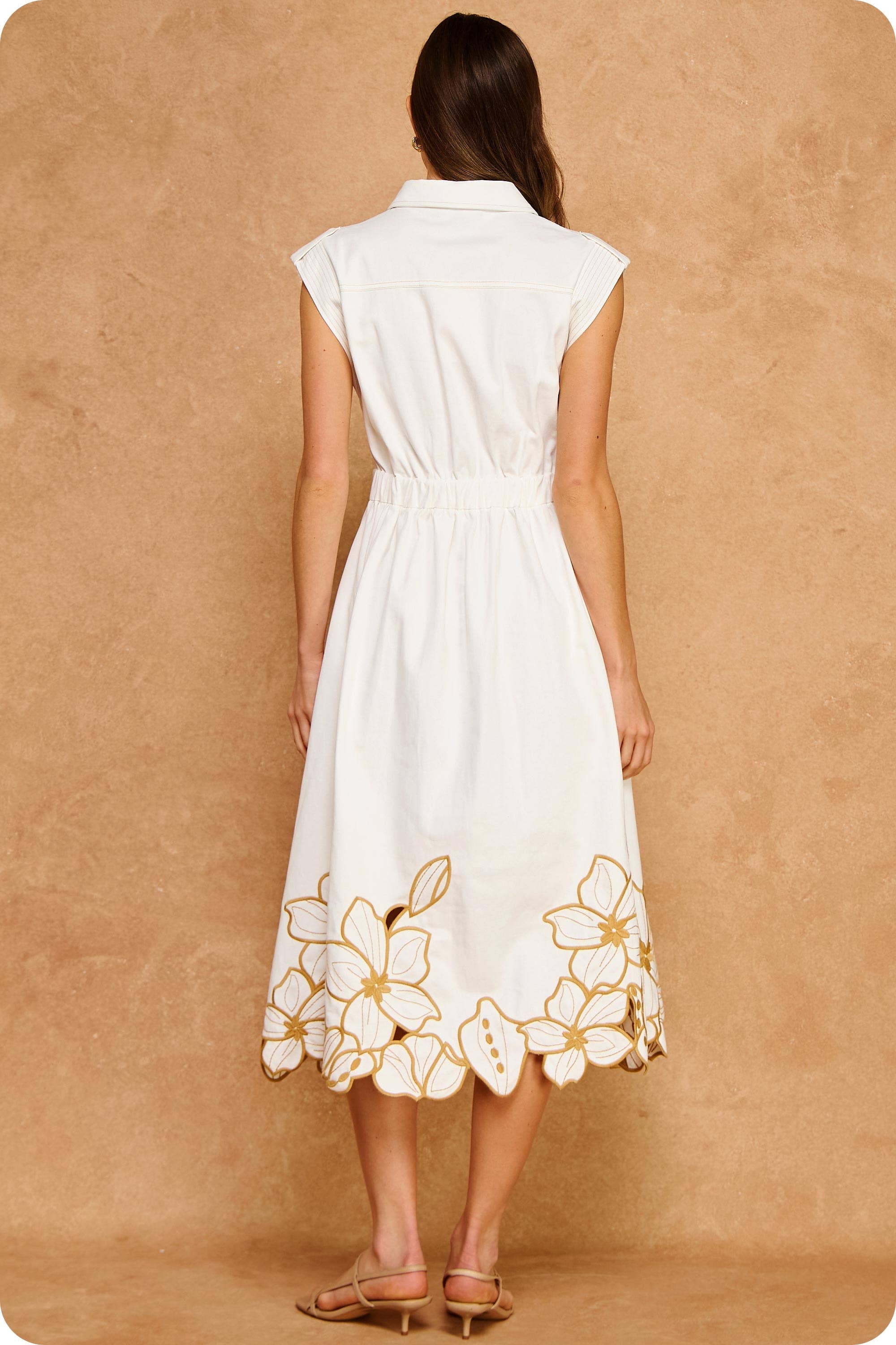 Garden Cutwork Embroidered Midi Dress-Off White