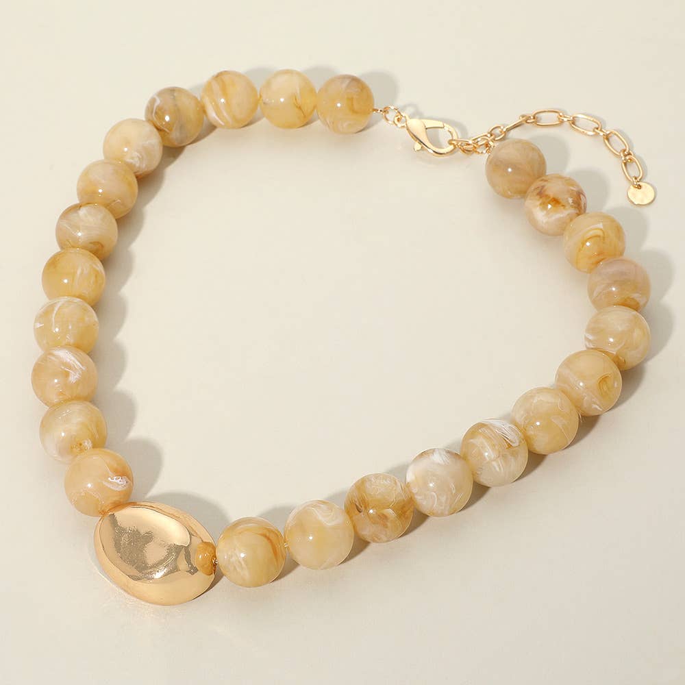 Polished Beaded Statement Necklace-Neutral