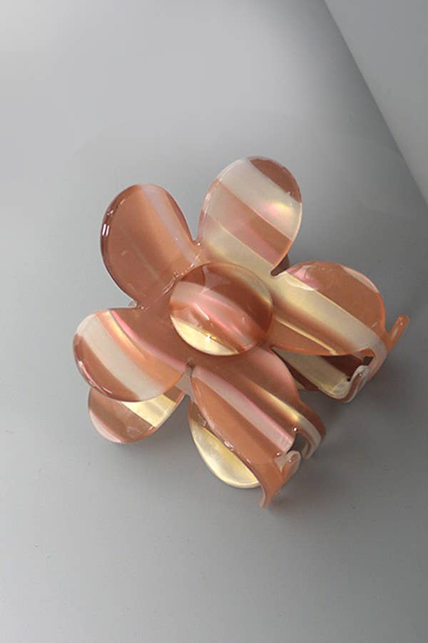 Flower Stripe Claw Clip- Brown