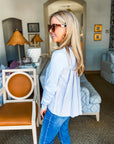 Breezy Stripes Mixed Media Top-Blue