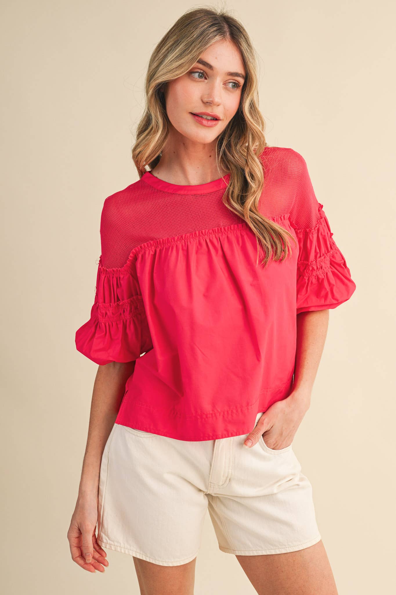 Sheer Romance Bubble Top-Raspberry Pink