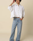 Mattie Striped Ruffle Hem Top-Khaki