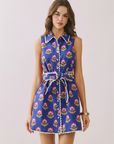 Meet-Cute Belted Floral Dress-Blue