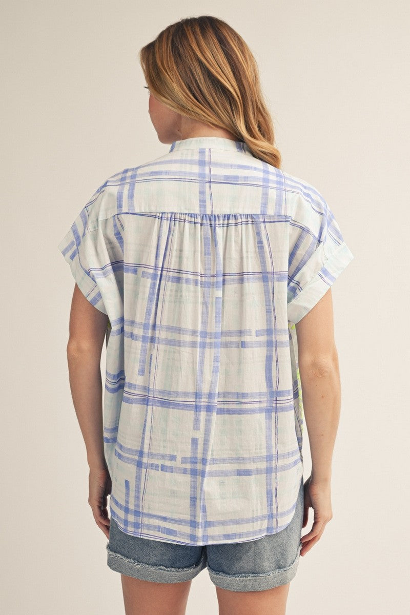 Sunset Picnic Button Down Top-Blue