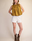 Estelle Pleated Balloon Top-Mustard