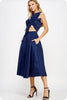 Flower Bow Midi Dress- Navy