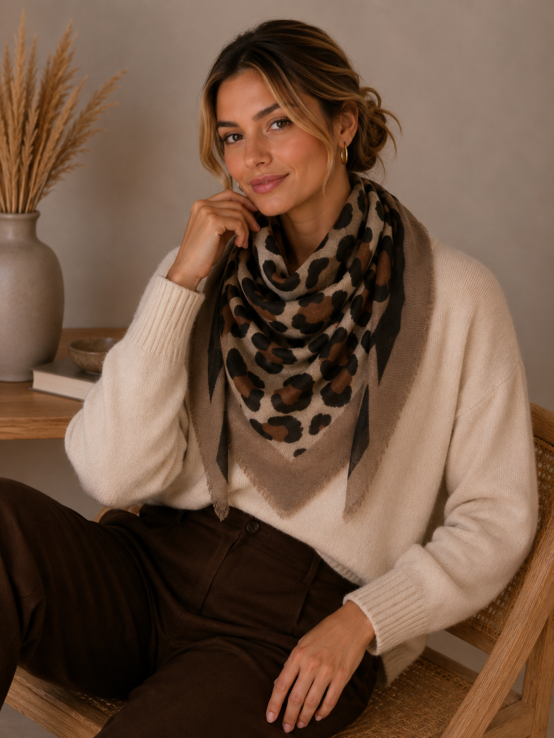 Leopard Affair Scarf-Taupe