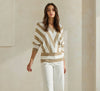 Double Down Striped Sweater- Ivory Taupe