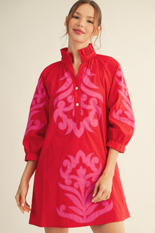 Isla Floral Baroque Dress-Red