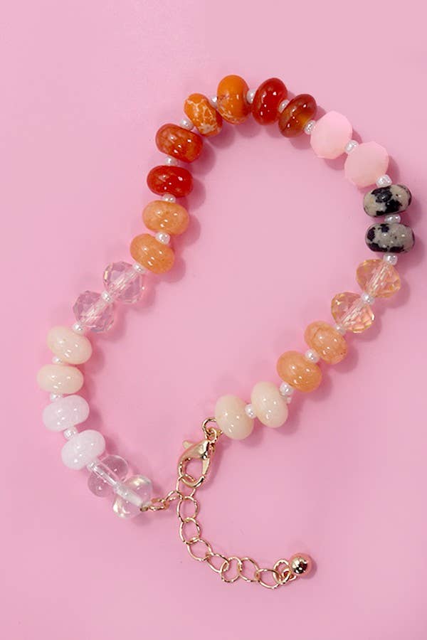 Natural Agate Bead Bracelet-Orange and White