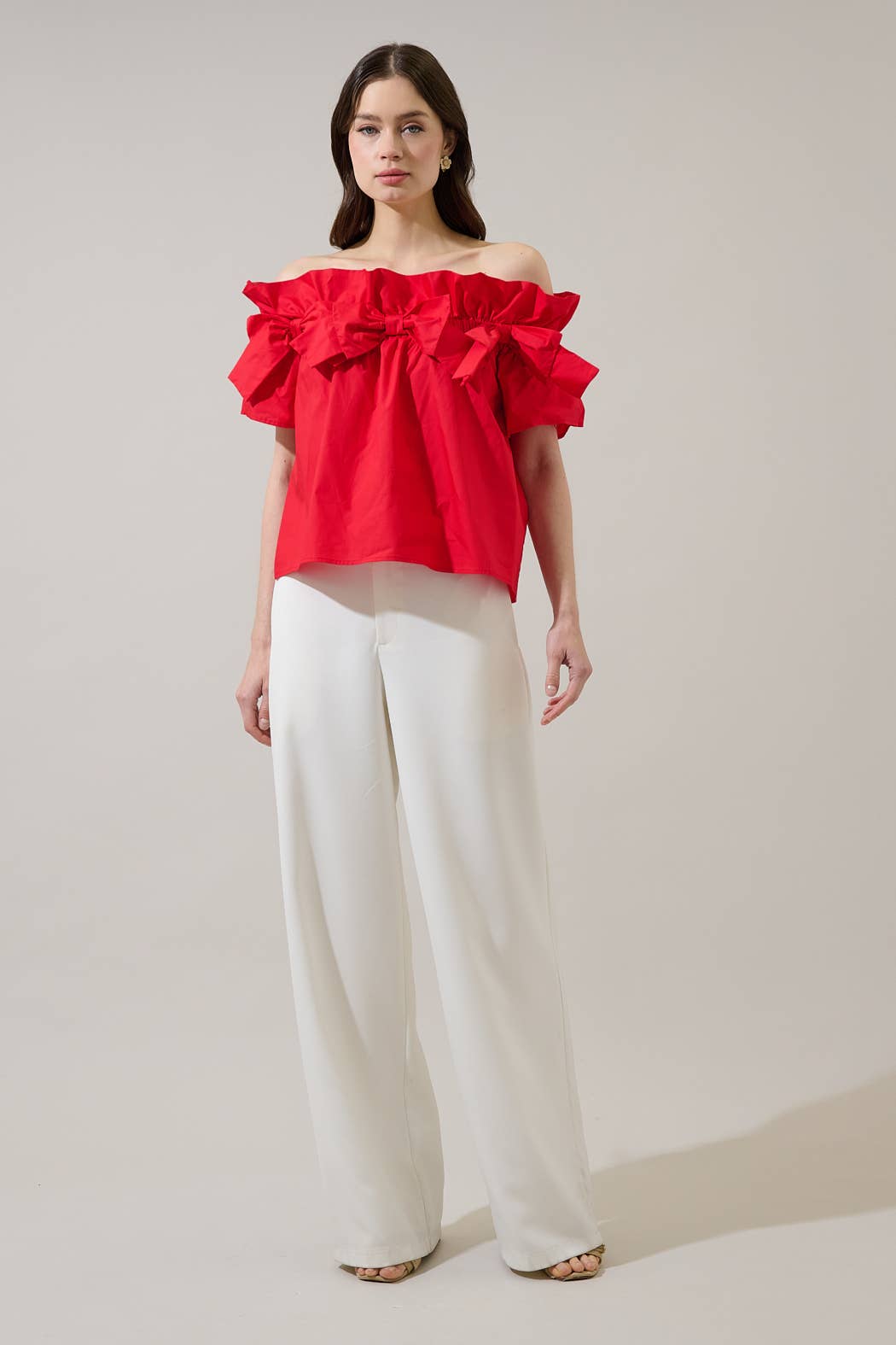 Great Night Off Shoulder Top-Red