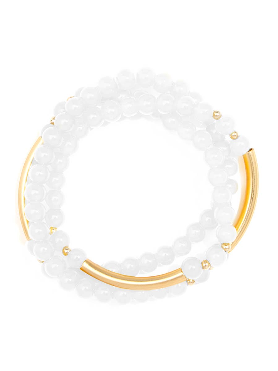Glossy And Gold Beaded Wrap Bracelet-White