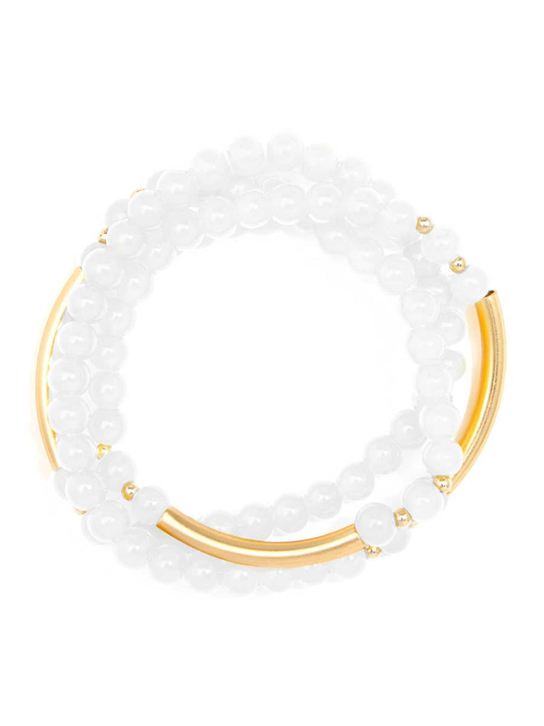 Glossy And Gold Beaded Wrap Bracelet-White