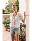 Steps Beach Embroidered Ruffle Top