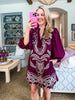Harvest Charm Embroidered Mini Dress-Merlot