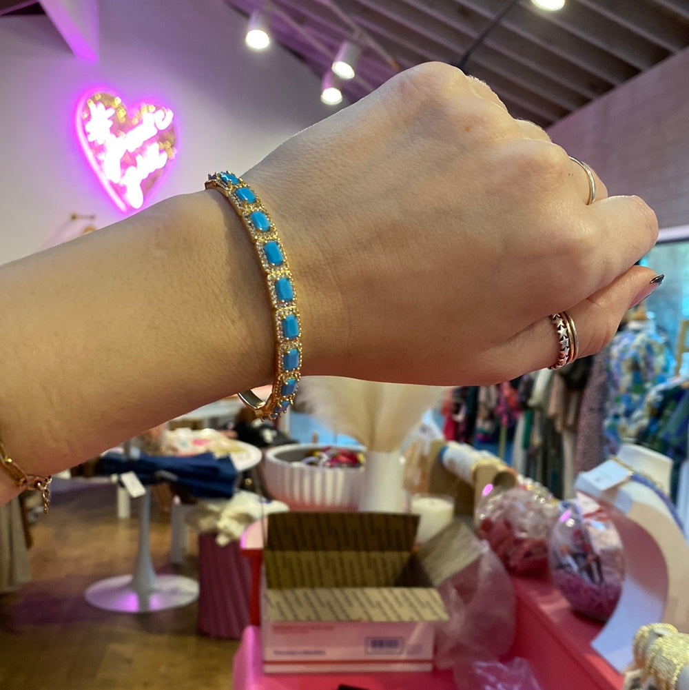Gold Open Bangles- Turquoise